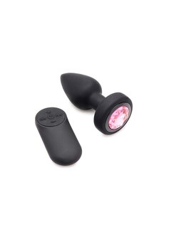 Silicone Vibrating Pink Gemstone - Butt Plug with Remote Control - Small