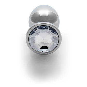 Round Gem Butt Plug - Large - Silver/Diamond