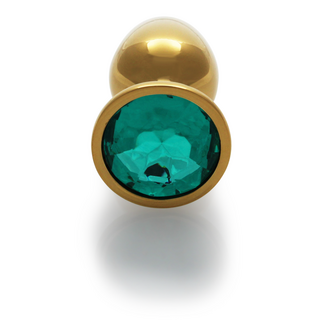 Round Gem Butt Plug - Small - Gold/Emerald Green