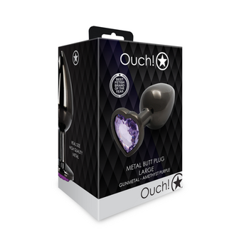 Heart Gem Butt Plug - Large - Gunmetal/Amethyst Paars