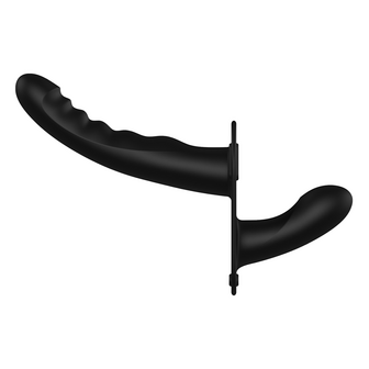 Dual Vibrating - Oplaadbaar - 10 Snelheden Silicone Ribbed Strap-On - Verstelbaar - Zwart