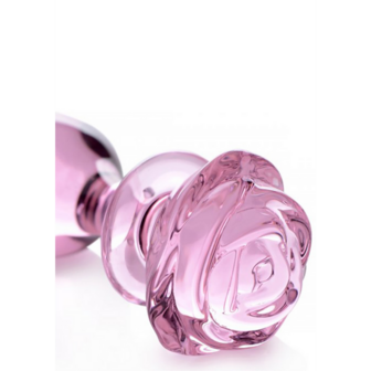 Pink Rose - Glass Butt Plug - Large