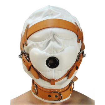 Total Sensory Deprivation Leather Hood - M/L - White