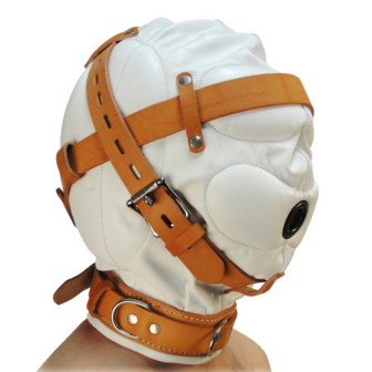 Total Sensory Deprivation Leather Hood - M/L - White