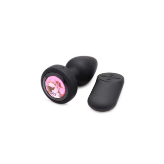 Silicone Vibrating Pink Gemstone - Butt Plug with Remote Control - Small