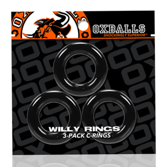 Willy Rings - 3-pack Rekbare Cockringen - Zwart