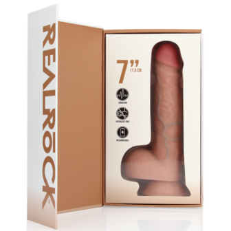 Vibrerende Regelmatige Rechte Penis met Ballen - 7 / 18 cm - Vlees