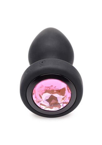 Silicone Vibrating Pink Gemstone - Butt Plug with Remote Control - Small