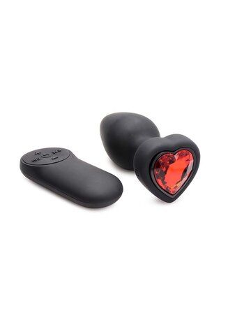 Silicone Vibrating Red Heart - Butt Plug with Remote Control - Small