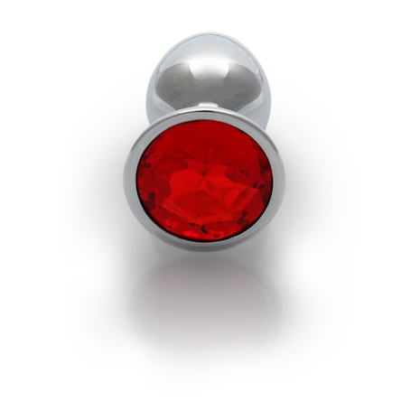 Ronde Gem Butt Plug - Klein - Zilver/Ruby Rood