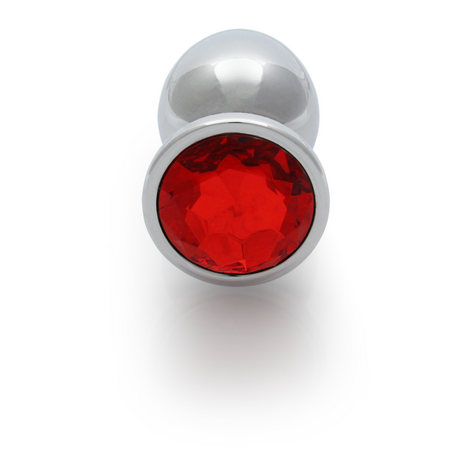 Round Gem Butt Plug - Large - Silver/Ruby Red