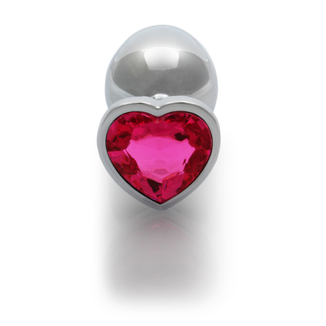 Hartje Gem Buttplug - Groot - Zilver/Rubellite Roze