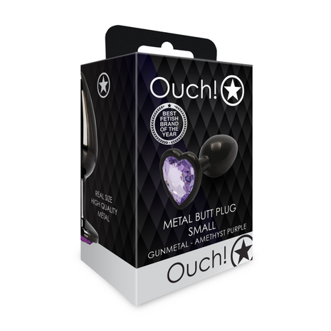 Heart Gem Butt Plug - Klein - Gunmetal/Amethyst Paars