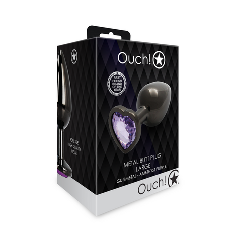 Heart Gem Butt Plug - Large - Gunmetal/Amethyst Paars