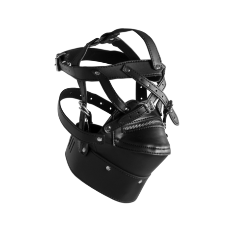 Head Harness with Zip-up Mouth and Lock - Black