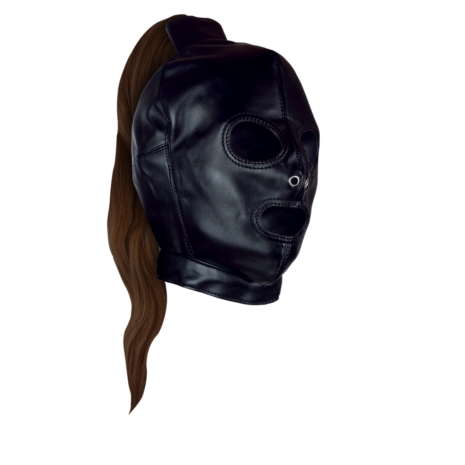 Mask with Brown Ponytail - Black