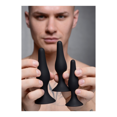 Triple Spire - Tapered Silicone Anal Trainer Set - 3 Pieces - Black