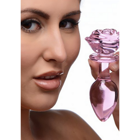 Pink Rose - Glass Butt Plug - Large