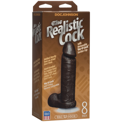 Realistic Cock with Balls - Removable Vac-U-Lock Suction Cup - 8 / 20 cm - Chocolate