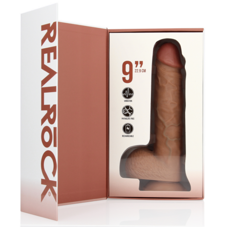 Vibrating Regular Straight Cock with Balls - 9 / 23 cm - Tan