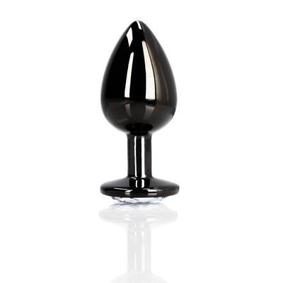 Ronde Edelsteen Butt Plug - Groot - Gunmetal/Diamant