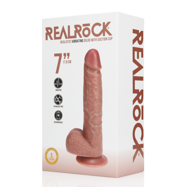 Vibrerende Reguliere Rechte Penis met Ballen - 7 / 18 cm - Tan
