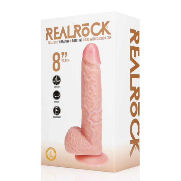 Vibrerende en Draaiende Rechte Cock met Ballen - 8 / 20,5 cm - Vlees
