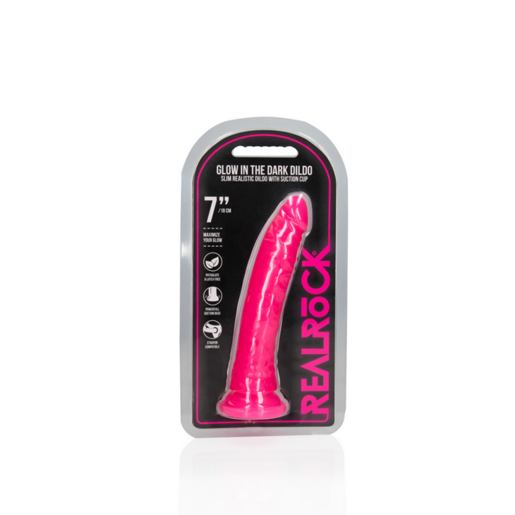 Slim Realistic Dildo with Suction Cup - Glow in the Dark - 7&#039;&#039; / 18 cm