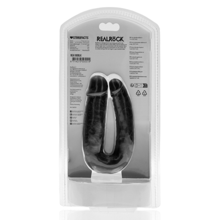 U Vormige Dubbele Dildo 5 / 12,7 cm - Zwart