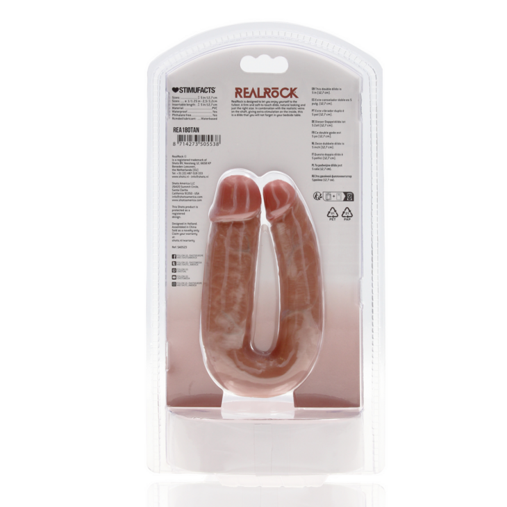 U Vormige Dubbele Dildo 5 / 12,7 cm - Tan
