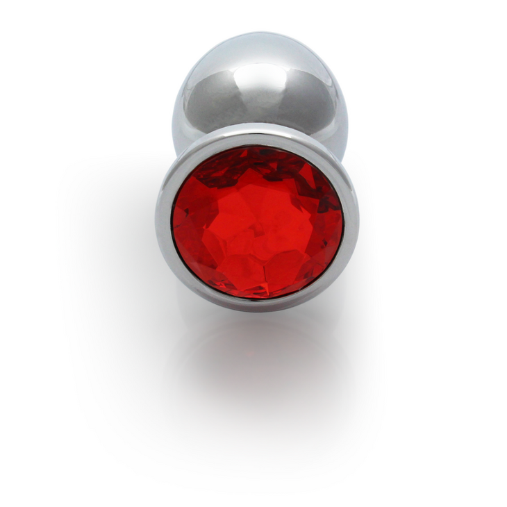 Ronde Edelsteen Butt Plug - Medium - Zilver/Ruby Rood