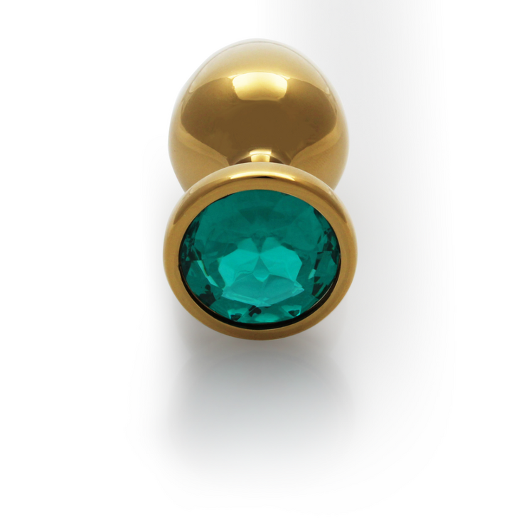 Ronde Gem Buttplug - Groot - Goud/Emerald Groen
