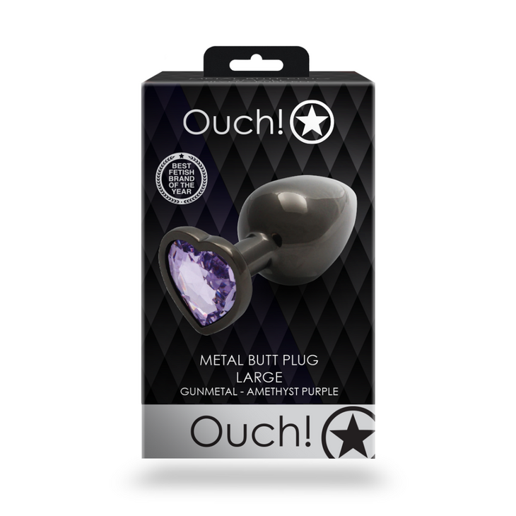 Heart Gem Butt Plug - Large - Gunmetal/Amethyst Paars