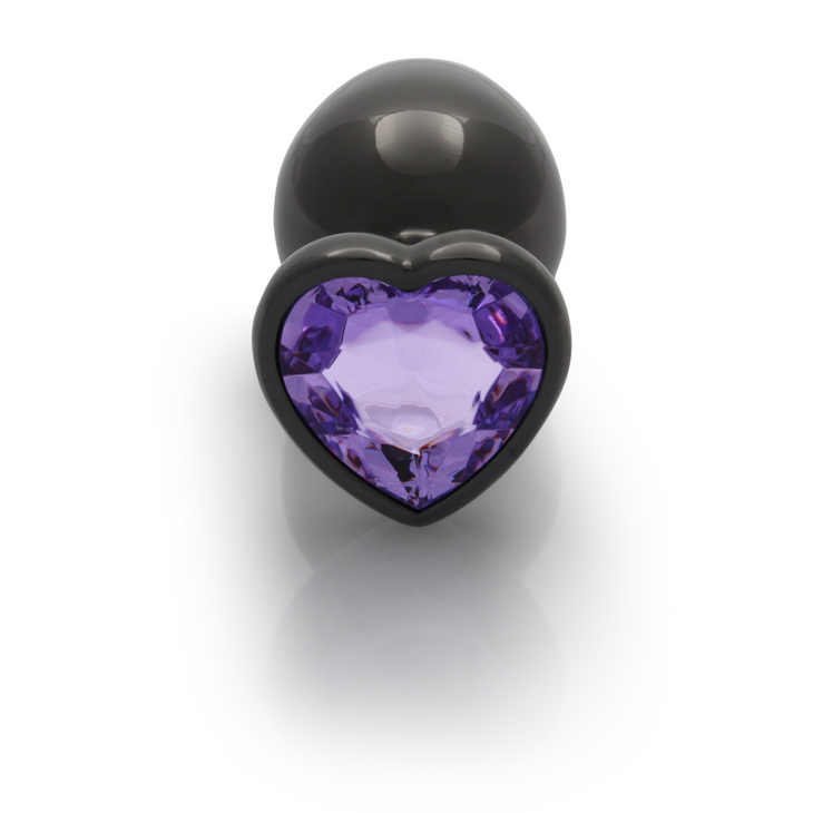 Heart Gem Butt Plug - Large - Gunmetal/Amethyst Paars