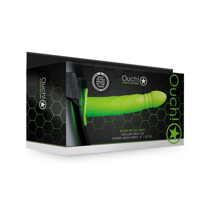 Glow in the Dark Twisted Hollow Strap-On - 8 / 20 cm - Neon Groen
