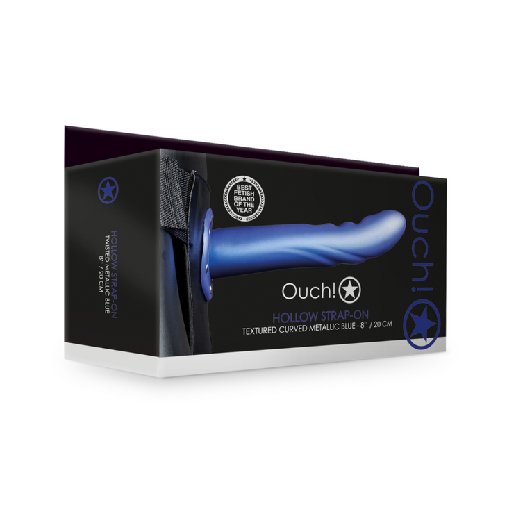 Gestructureerde Gebogen Holle Strap-On - 8 / 20 cm - Metallic Blauw