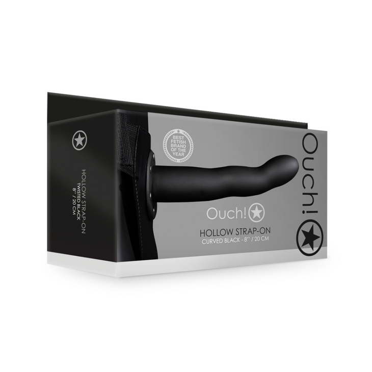 Gebogen Holle Strap-On - 8 / 20 cm - Zwart