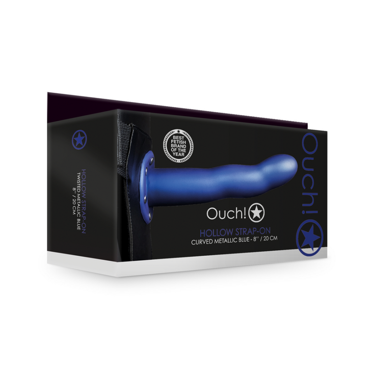 Gekromde Holle Strap-On - 8 / 20 cm - Metallic Blauw