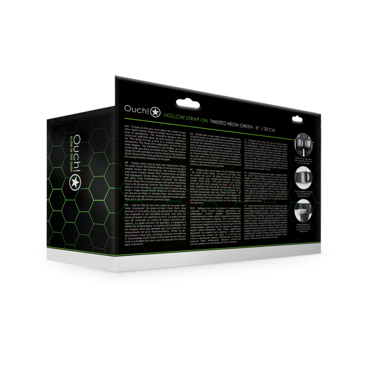 Glow in the Dark Ribbed Hollow Strap-On met Ballen - 8 / 21 cm - Neon Groen