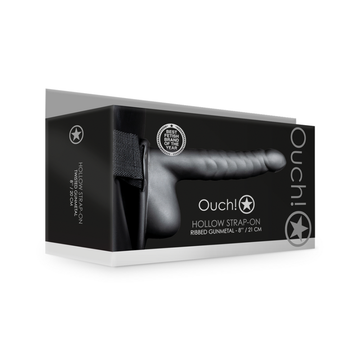 Geribbelde Hollow Strap-On met Ballen - 8 / 21 cm - Gunmetal