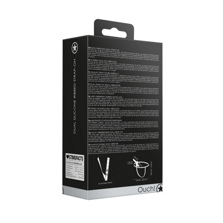 Dubbele Siliconen Geribbelde Strap-On - Verstelbaar - Zwart