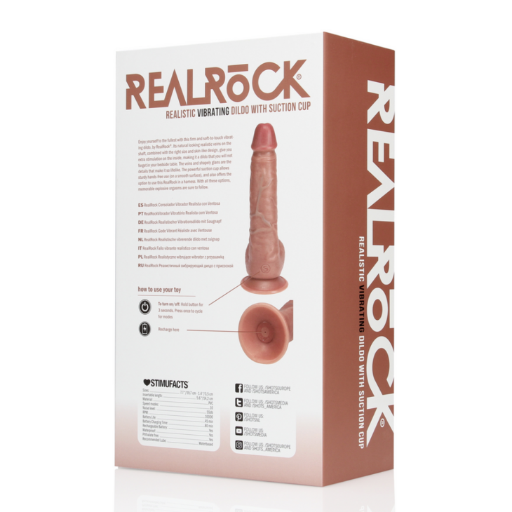 Vibrerende Reguliere Rechte Penis met Ballen - 7 / 18 cm - Tan