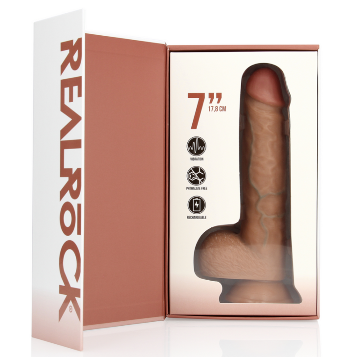 Vibrerende Reguliere Rechte Penis met Ballen - 7 / 18 cm - Tan
