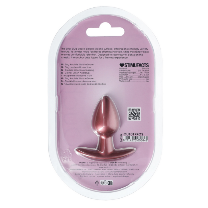 Zachte Silicone Anale Plug - Klein - 2,6 / 6,5 cm - Ros&eacute;goud