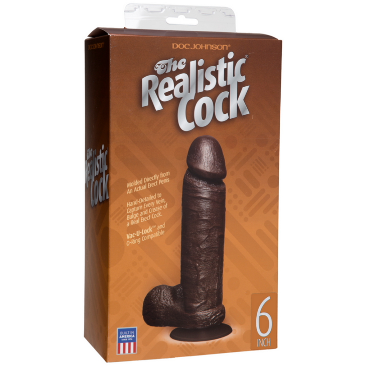 Realistische Cock met Ballen - Verwijderbare Vac-U-Lock Zuignap - 6 / 16 cm - Chocolade