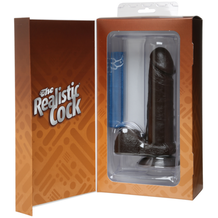 Realistische Cock met Ballen - Verwijderbare Vac-U-Lock Zuignap - 6 / 16 cm - Chocolade