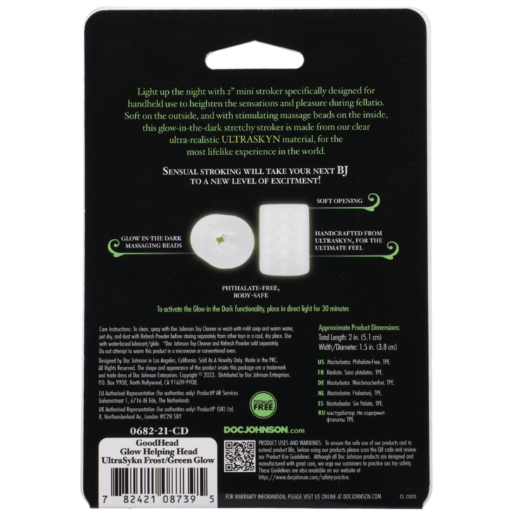 Glow Helping Head - Masturbator Sleeve - Frost / Groen Gloed