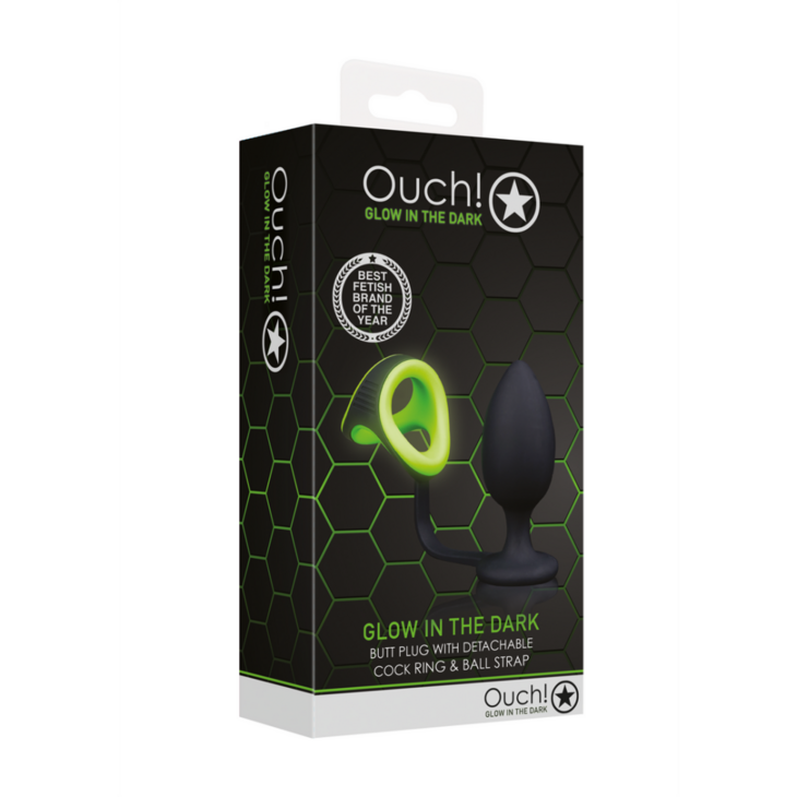 Butt Plug with Cockring  Ball Strap - Glow in the Dark