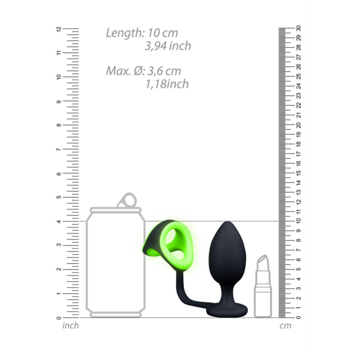 Butt Plug with Cockring  Ball Strap - Glow in the Dark