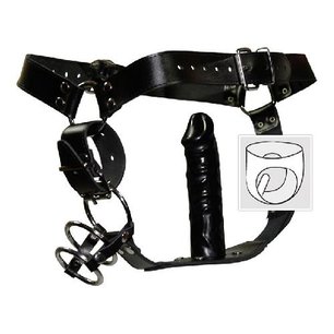Lederen string met Cockring en Dildo Lederen string met Cockring en Dildo